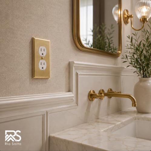 Rio Salto BRASS Decorative Outlet Covers Light Switch Covers Duplex Outlet Cover Receptacle Wall Plate Brushed Brass Gold 4 Pack Premium Wall Covers — Signature Collection, Standard 4.50" x 2.75" - color: Duplex 1-Gang (4-Pack)
