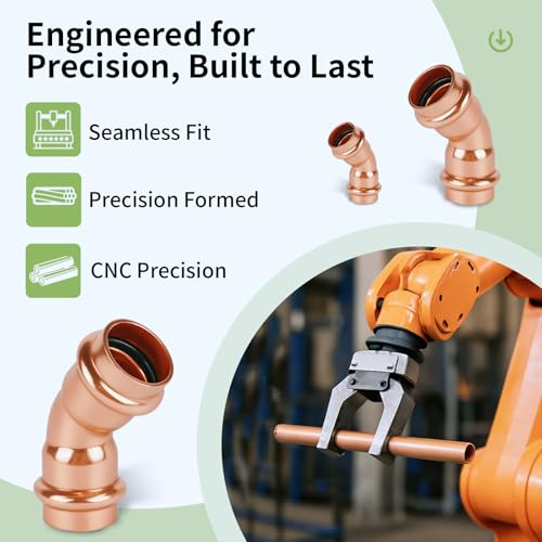 45 Degree Copper Press Elbow Fitting, Lead-Free Plumbing Pipe Fitting, Compatible with Standard Press Connection Tools, NSF Certified, for Residential & Commercial Use (10-Pack) - size: 3/4" copper press elbow 45°-10P