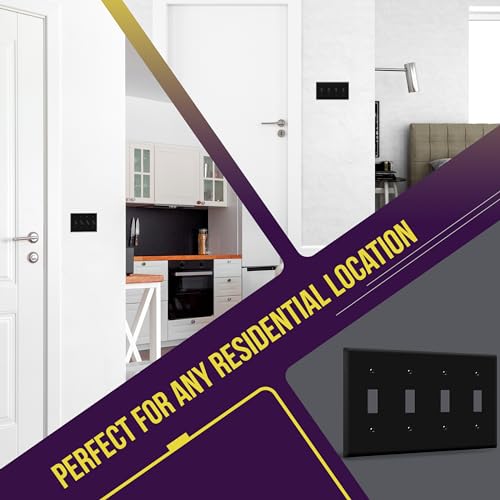 ENERLITES Quad Toggle Light Switch Wall Plate, Standard Size 4-Gang 4.50" x 8.19", Unbreakable Polycarbonate Thermoplastic, 8814-BK, Black - color: Black, size: Standard Size