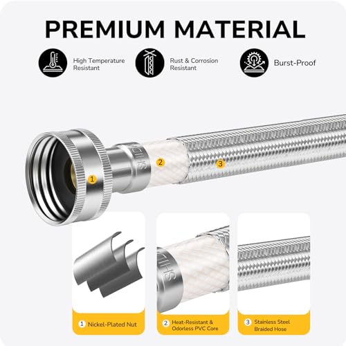 16" Faucet Supply Line, 3/8 inch Comp x 1/2 inch FIP Faucet Connector, Braided Stainless Steel Faucet Hose for Bathroom Sink and Kitchen, Leak-Resistant cUPC Certified Water Supply Line, 2 Pack - size: 16inch