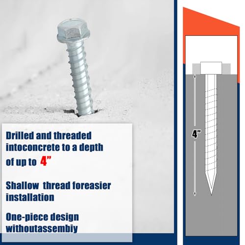 Tandefio 100 Pack 1/2 x 4 Concrete Anchors and Screw Kits Galvanized - size: 1/2" X 4"