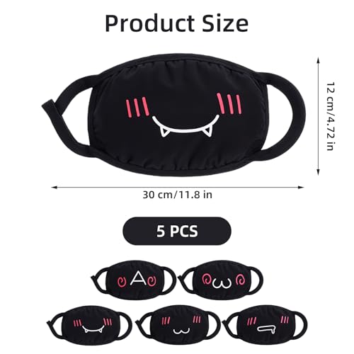 Cute Cat Face Mask, Kawaii Cotton Mouth Masks Reusable Washable Face Mask Anti-Dust Anime Masks for Women Men - color: Black 5pcs