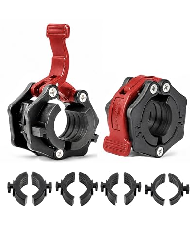 MAXRICH Ultra-Thin 1-Inch Barbell Clamps, Quick Release Weight Clips for 23–30mm Bars, Secure Barbell Collars for Home Gym - color: Black+red