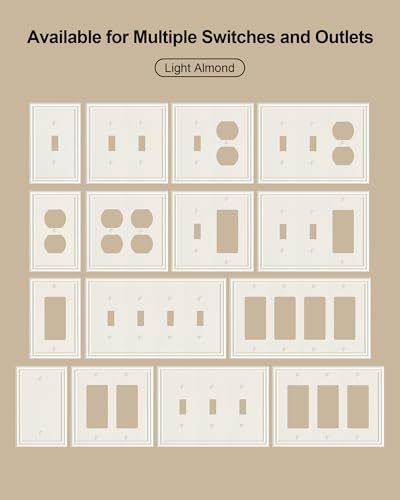 2-Pack Zinc Alloy Combo Toggle/Duplex Light Switch Cover Plate - color: Light Almond, size: 1 Toggle/1 Duplex 2PK