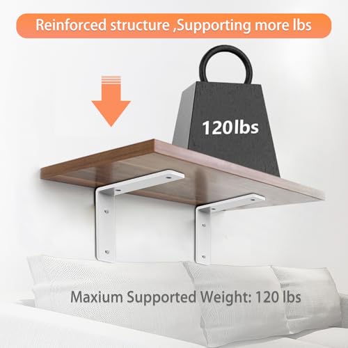 White Heavy Duty Shelf Brackets 4 Inch, Extra Thick L Shelving Brackets, Rustic Gold Iron Floating Shelves Wall Mounted with Hardware for DIY Open Shelving, 4 Pack - color: White, size: 4 Inch