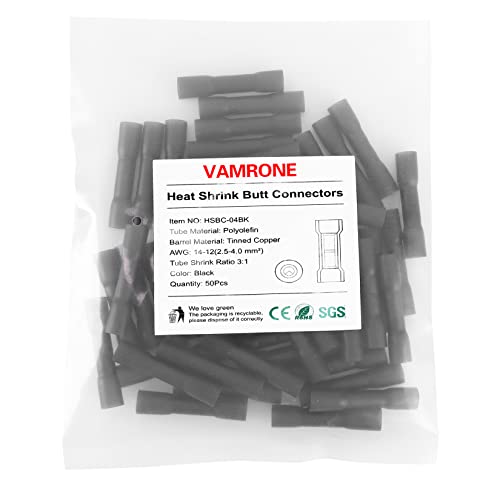 50PCS Heat Shrink Butt Wire Connectors 14-12 AWG, Insulated Waterproof Electrical Wire Connectors Automotive Marine Grade Wire Crimp Terminals Butt Splices, Ideal for Boat, Truck, Black - size: Black 50 PCS
