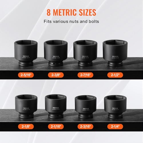 VEVOR Axle Nut Impact Socket Set - 3/4" Drive 6-Point 8-Piece SAE Spindle Nut Socket CR-MO Heat Treated Large Socket Set with Storage Case for Auto Repair, Removing or Installing Axle Nuts - size: 3/4" 8 PCS CR-MO