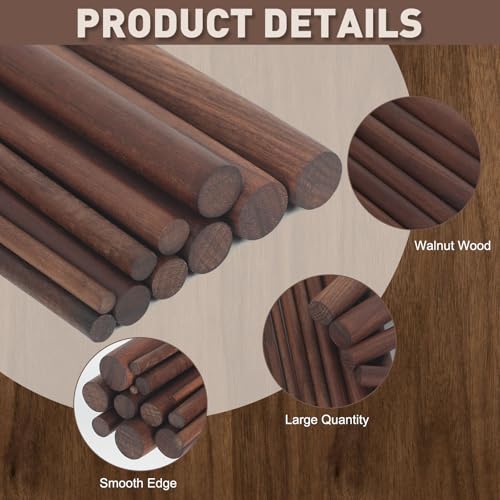 32Pcs 7 Size Walnut Wooden Dowel Rods 5.9Inch Long Wooden Dowel Rods Sticks 4/6/8/10/12/15/18mm Wood Sticks for Crafts Unfinished Round Sticks for Crafts and Woodworking Building Material - size: 5.9inch