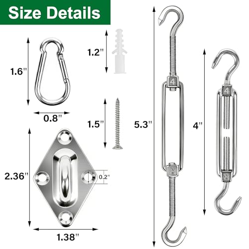 YOFIT 26 Pcs Shade Sail Hardware Kit 4 Inch Stainless Steel Turnbuckles for Sun Shade Sail Outdoor Patio Canopy Installation Accessories for Triangle Rectangle Shade - size: 4 inch 26 pcs