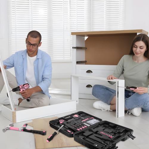 Pink Cordless Drill Driver Set 12V with Charger and 195PCS Tool Kit