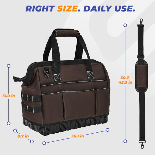 Heavy Duty Canvas Tool Bag, Wide Mouth Tool Tote Organizer - color: Dark Grey