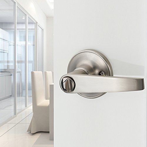 1 Pack of MANREN Lever Keyed Entry Door Lever Handle Lock, Universal Door Knob Hardware,Nickel Brushed Color (MR802ET) - color: Nickel Brushed, style: Entrance