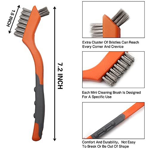 MAXMAN Wire Brush Set 5Pcs, Nylon/Brass/Stainless/Carbon, Rust/Weld Remove