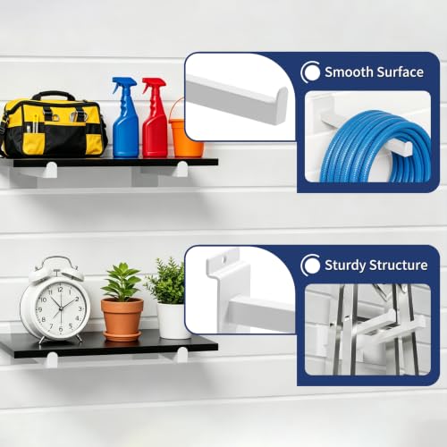 16 Pack Heavy Duty Tube Slatwall Shelf Brackets, Metal Tubular Slat Wall Brackets with Lip, Slatwall Accessories for Garage, Retail, and Home Storage - size: 6 Inch, style: White
