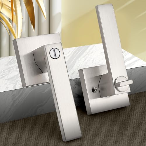 Probrico Interior Privacy Door Lever Handles with Lock, Brushed Nickel 10 Pack Bedroom & Bathroom Zinc Alloy Lockset - color: Brushed Nickel