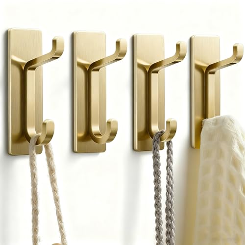 pickpiff 13LB Strong Stick-on Hooks for Coat & Towel, Pink 4 Pack - color: Gold, size: 4 Pack