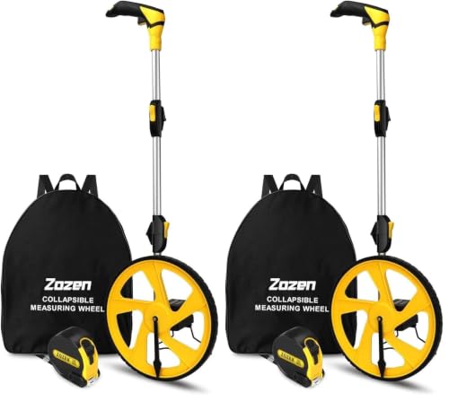 Zozen Measuring Wheel in Feet and Inches, Mechanical/Double Collapsible/One Key to Reset/Kickstand to Keep Stand/Starting Point Arrow and Cloth Carrying Bag, 0-9,999 Ft Measure Wheel. (Pack of 2) - size: 12Inch (Pack of 2)