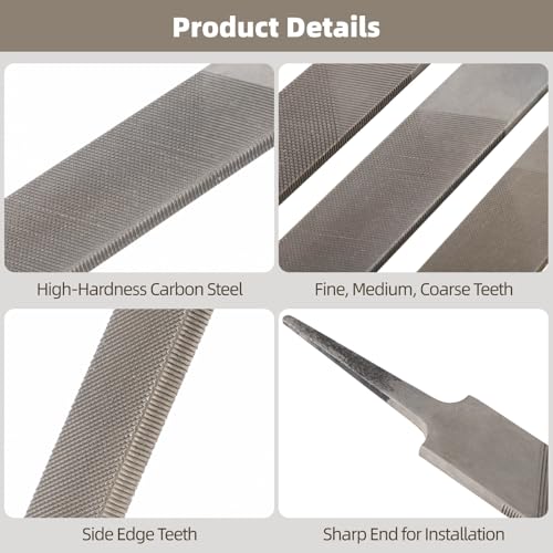 3 PCS 12 in Double-Cut Mill File Set, Steel Flat Files with Fine, Medium, and Coarse Teeth, Double-Sided Design with Side Edge Teeth for Metal Wood Plastic Finishing, Shaping, DIY Repair Work - size: 12inch,3PCS
