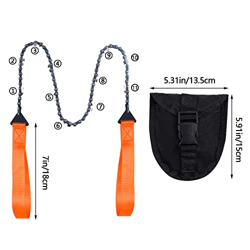 Sucrain Pocket Chainsaw with Paracord Handle, Folding Chain Hand Saw, Emergency Outdoor Survival Gear for Camping, Hunting, Hiking, Cutting Wood & Tree (Orange, 11 Teeth, 24'' Long) - style: Orange, 11 Teeth, 24'' Long