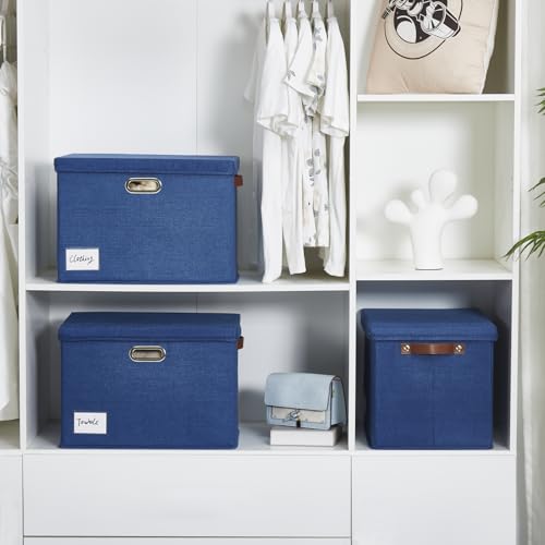 17" Large Fabric Storage Box with Lids, 3-Pack, Navy - color: Navy, size: Large-17"