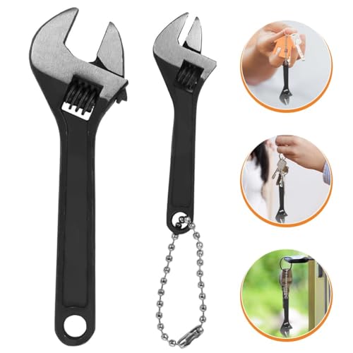 Mini Adjustable Wrench 4 Inch and 2.5 Inch, Black Spanner With Chain Hand Knurl Tool for Repair Maintenance Automotive Car