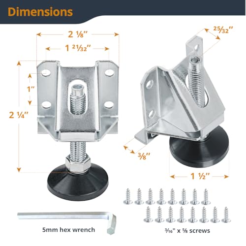 POWERTEC Leveling Feet 8PK, Heavy Duty Adjustable Furniture Leg Levelers with Nylon Foot, Screws & Lock Nuts for Workbenches, Cabinets, Tables & Shelving (71136-P2) - size: Set of 8, style: Leg Leveler
