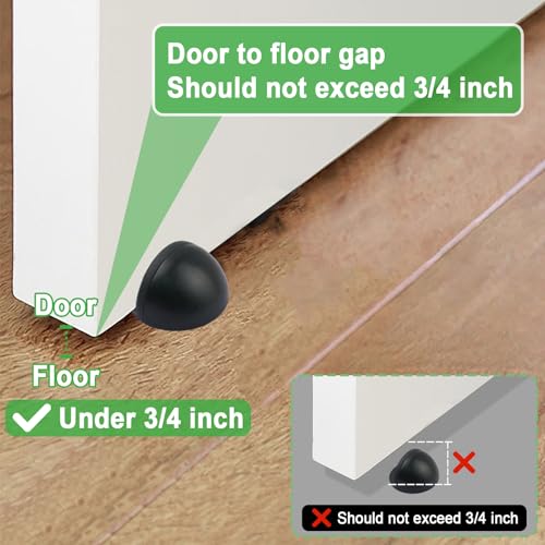 2 Pcs Adhesive Door Stopper Stainless Steel Floor Door Stopper Floor Mounted Door Stops for Living Room Bedroom Bathroom Office (Black&Silver)
