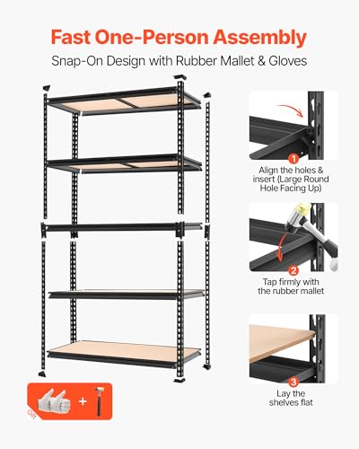 VEVOR Storage Shelves, 5-Tier Adjustable, 2500 lbs Capacity, Heavy Duty Garage Storage Shelving Unit, Metal Utility Rack Shelf, for Garage Warehouse Basement Kitchen, 40.35" W x 20.35" D x 71.38" H - size: 20" D x 40" W x 72" H