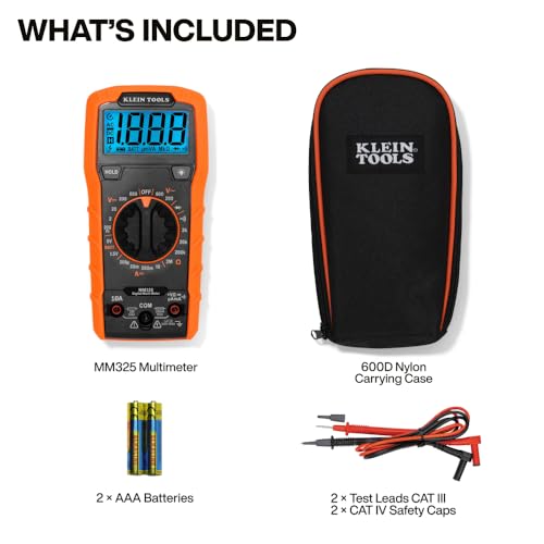 Klein Tools 80196 Digital Multimeter Kit with Case, Manual-Ranging 600V AC/DC Voltage Tester, Tests Batteries, Current, Resistance, Diodes, and Continuity, Protective Carrying Case - size: Manual-Ranging with Case