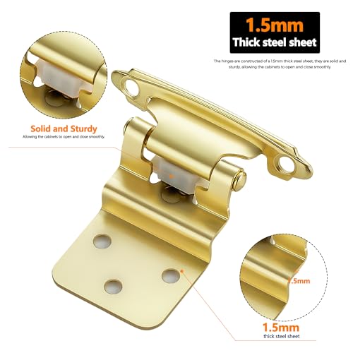 Ravinte 3/8" Inset Gold Cabinet Hinges 10 Pack (5 Pairs) - color: Gold