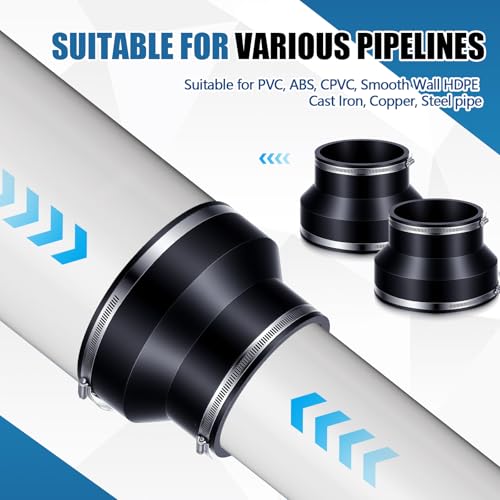 2 Pack 8" to 6" Flexible Rubber Reducer Coupling with Clamps