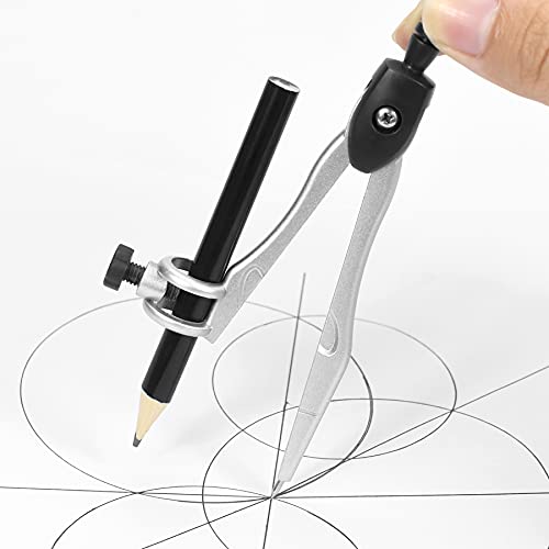 Unjoo Geometry Sets 10 Pcs Student Supplies, Protractor and Compass (Black) - color: Black