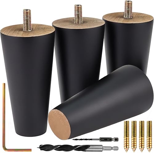 Airy Abode Premium Black Wood Furniture Legs (Full Install Kit) - Pick Your Size and Color - color: Black, size: 4 Inches
