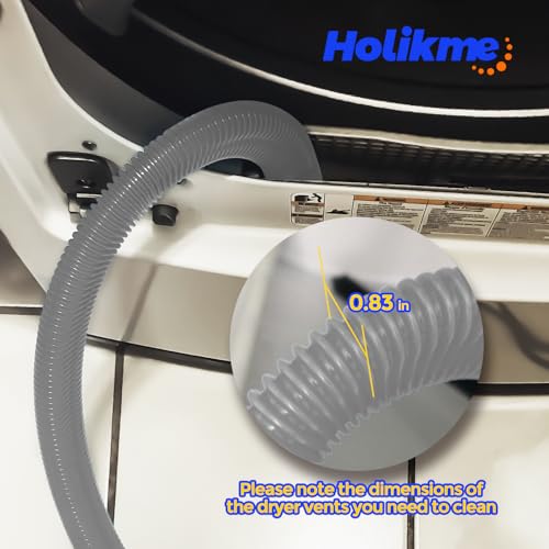 Holikme Dryer Vent Cleaner Kit, Vacuum Hose Attachment, 2-Piece, Gray | Adjustable Cable Tie for Easy Attachment, Flexible Lint Brush Removes Lint from Dryer Lint Screens and Tight Spaces - color: Gray