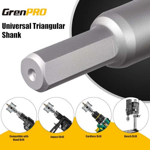 GRENPRO 16PCS Carbide Hole Saw Kit,Metal Saw for Hard Metal & Stainless Steel | 1/2" to 2-1/8" TCT Hole Cutter Set for Metal Studs, Iron, Wood, Plastic | with 2 Titanium Pilot Drills & Wrenches