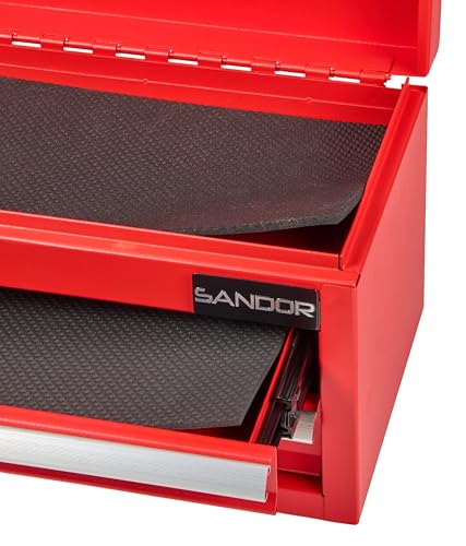 Mini Tool Box - Metal Tool Chest with 2 Drawers & PVC Drawer Liners - Red - color: Red