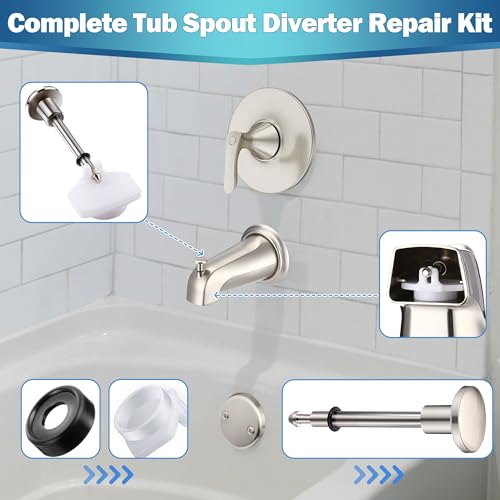 Enhon 2 Set Tub Spout Diverter Repair Kit (Brushed Nickel, Classic) | Includes 2 x Diverter Valve Stems, 2 x Cup Seals and 2 x Gates, Bathroom Shower Bathtub Leaky Faucet Repair Replacement Parts - color: Brushed Nickel