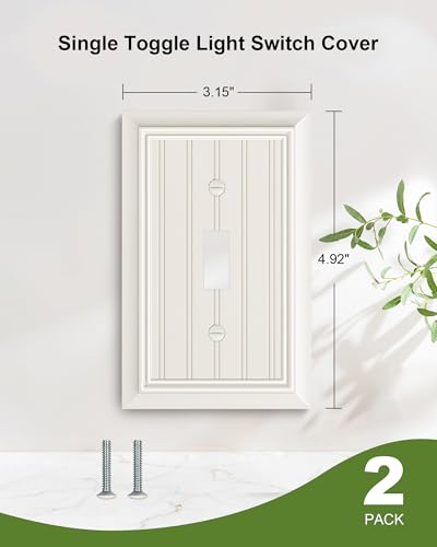 2-Pack Beadboard Bamboo Fiber Single Toggle Light Switch Cover Plate - color: Light Almond, size: 1 Toggle 2PK