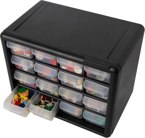 Akro-Mils 16-Drawer Plastic Storage Cabinet, 10.5"W x 6.5"D x 8.5"H, Black - color: Black, size: 16 Drawer, style: 1 Pack