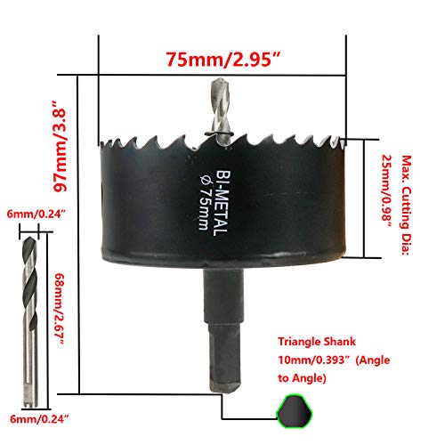 75mm/2.95" Dia Toothed Bi-Metal Hole Saw Drill Bit Saw Drilling Tool - color: black, size: 2-61/64" (75mm)