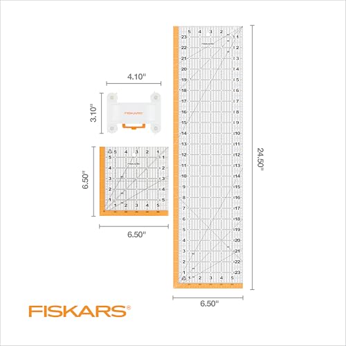 Fiskars 3-Piece Ruler & Connector Set, 6.5" x 6.5" & 6.5" x 24.5" Rulers - size: 6.5" x 6.5" and 6.5" x 24.5"