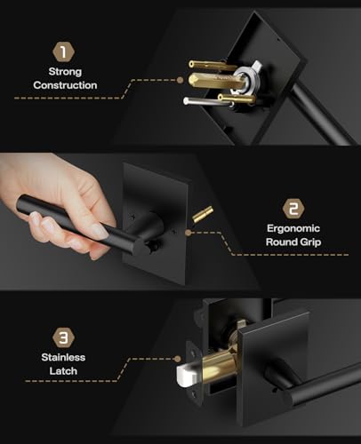 Amerdeco 10 Pack Matte Black Privacy Interior Door Handles - color: Matte Black