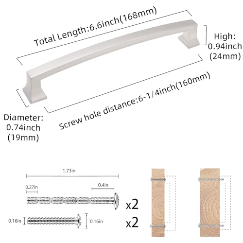 COTYKILEY 10 Pack 6.3 Inch(160mm) Brushed Satin Nickel Cabinet Handles Kitchen Cabinet Pulls Cabinet Door Handles Kitchen Cabinet Hardware - color: Brushed Satin Nickel, size: 6-1/4" Hole Center（160MM）