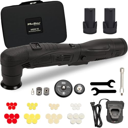 Maxshine Professional Mini Cordless Polisher (M0312 V2 BK) Kit -Portable, Lightweight (1.93 lbs), 6-Speed DA/Rotary Polisher for Auto Detailing, Scratch & Swirl Repair, Paint Protection, Gloss & Shine