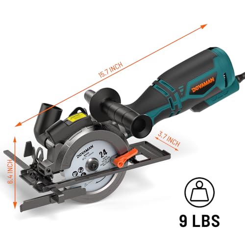 DOVAMAN Circular Saw, 5.8A 4-1/2" Circular Saw w/Laser & Auxiliary Handle - color: C-blue