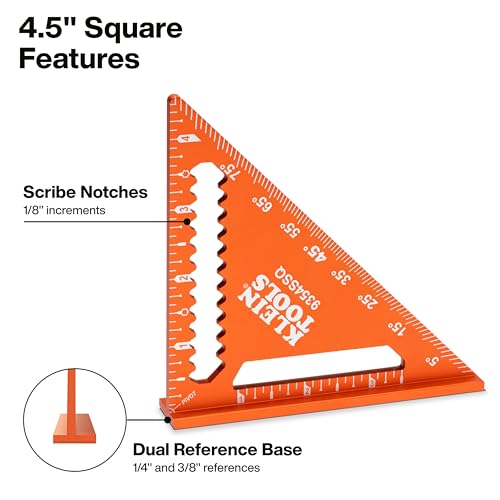 Klein Tools 93547SQVP Trim and Rafter Square Kit, 2-Piece, 4-1/2 and 7-Inch, Carpenter Square Set with Preset Angle Guide, Measuring Tools with Dual Reference Base for Carpentry - size: Trim and Rafter Square Set