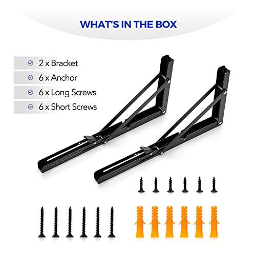 Ravinte Matte Black Folding Shelf Brackets, 14 Inch, 2 Pack - size: 14 Inch
