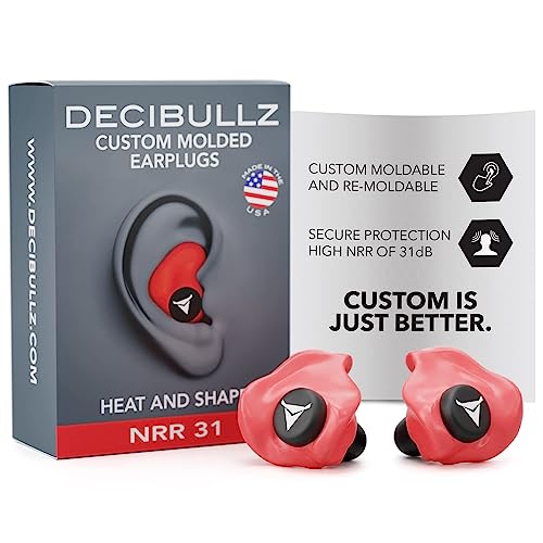 Decibullz Custom Molded Ear Plugs, 31dB NRR Shooting Ear Protection (Red) - color: Red