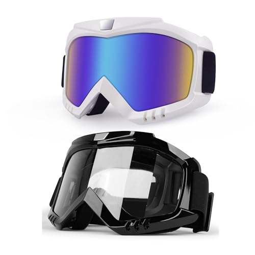 Motorcycle Goggles 2-Pack ATV DirtBike Gear Motocross Riding Racing - color: (White & Black) Color Lens + Clear Lens