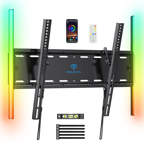 PERLESMITH Tilt TV Wall Mount with LED Light, TV Mount for 26–60 Inch TVs up to 115 lbs, Low Profile Backlit TV Bracket with Music Sync, Fits 8″/16″ Wood Studs, Max VESA 400x400mm, PSTVM74B - size: 23-60" Tilt TV Wall Mount with LED